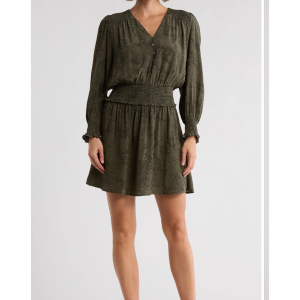 Rails Zana Dress Oilve Pebbles Green Black Smocked Mini Women's Size XS New